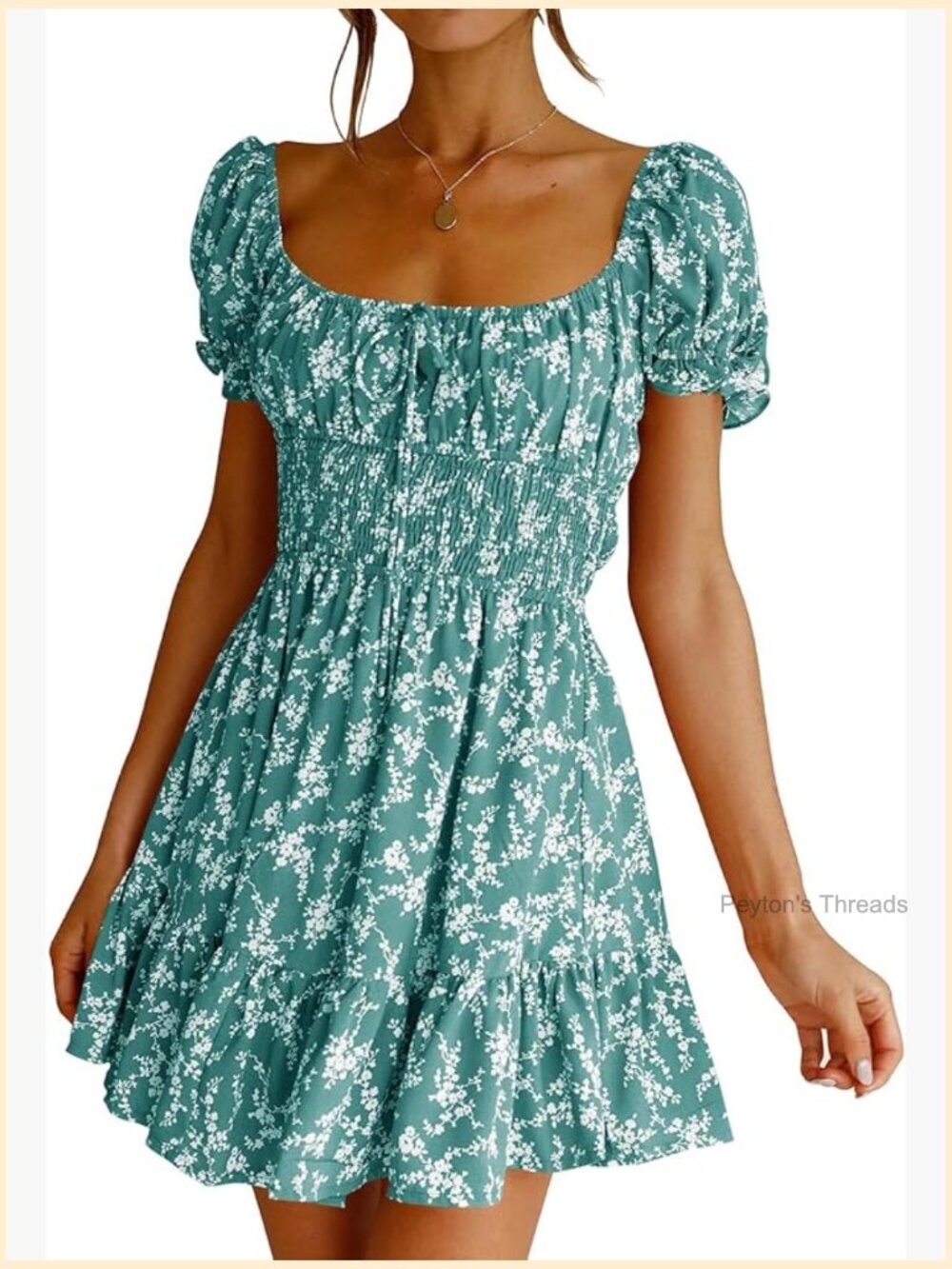 Ruffle Sleeve Square Neck Smocked Sun Dress Boho Floral Mini Dress